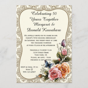 Gold Damask Gold Frame Rose 50 Jahre alt Einladung