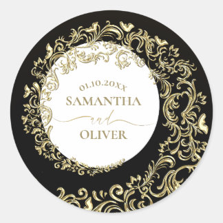 Gold Damask Hochzeit Runder Aufkleber