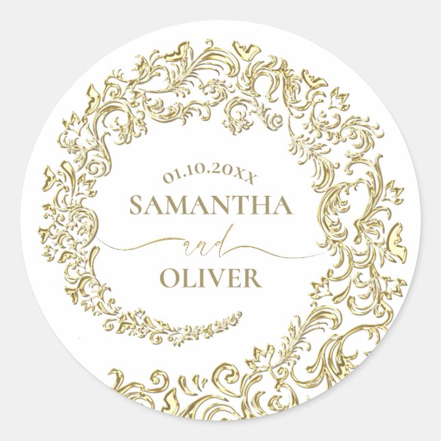 Gold Damask Hochzeit Runder Aufkleber (Vorderseite)