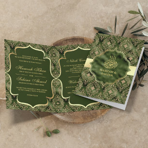 Gold Damask Hunter Green Islamische Hochzeit Einladung