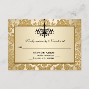 Gold Damask, Kronier Wedding Repair Card RSVP Karte