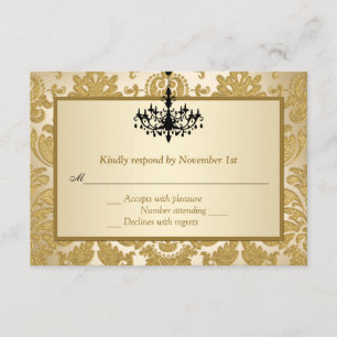 Gold Damask, Kronleuchter Jubiläumsausweis RSVP Karte
