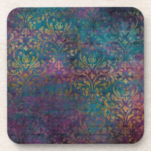 Gold Damask Lila rosa Aquamarin Getränkeuntersetzer