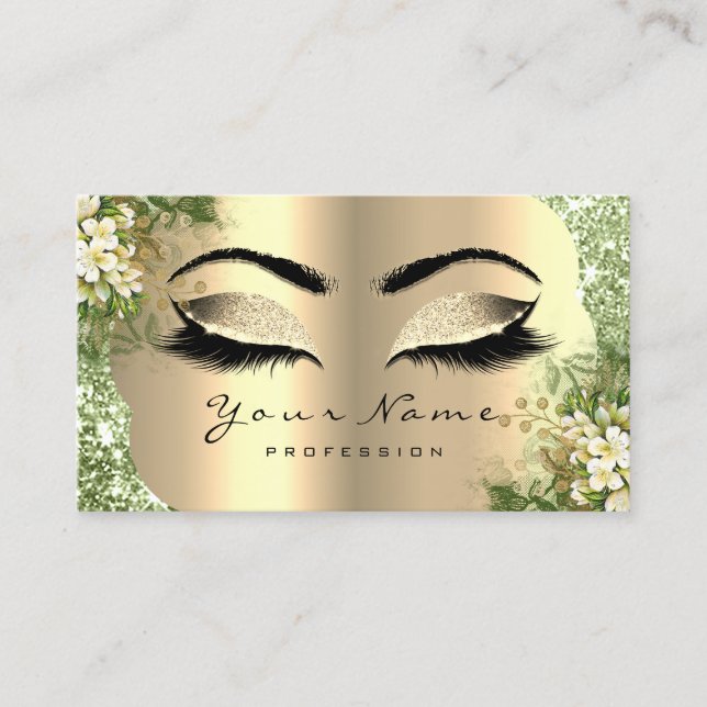 Gold Damask Makeup Artist Lashes Blumengrün Visitenkarte (Vorderseite)