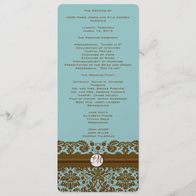 Gold Damask Monogram Wedding Program Programm (Vorderseite)