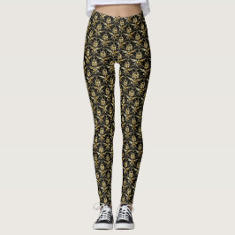 Gold Damask Muster auf schwarzem Hintergrund Leggings