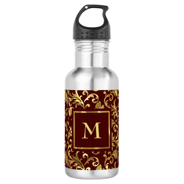 Gold Damask Muster Edelstahlflasche (Vorderseite)
