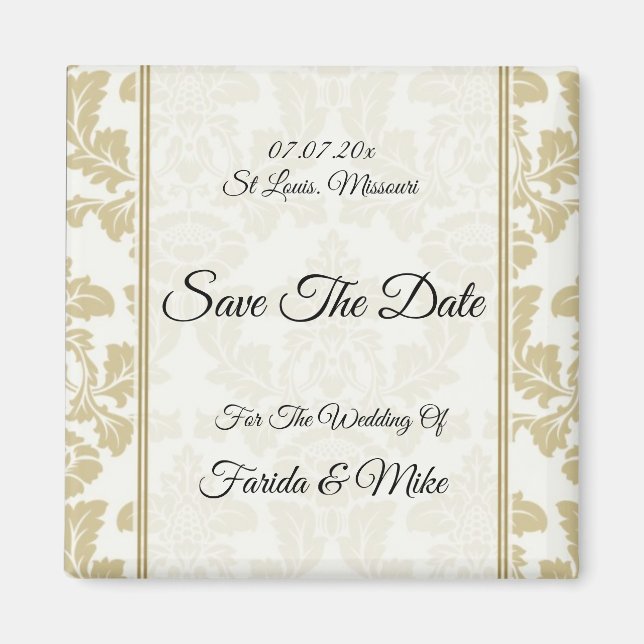 Gold-Damask Speichern der Einladung zum Date Magne Magnet (Vorne)
