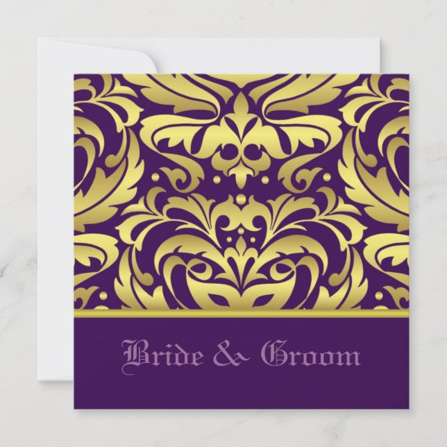 Gold Damask und Lila Hochzeit Einladung (Vorderseite)