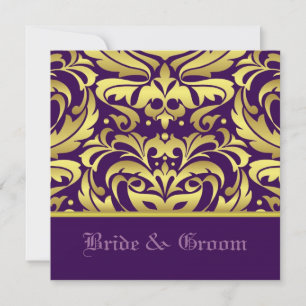 Gold Damask und Lila Hochzeit Einladung