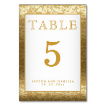 Gold Damask und White - Table Card