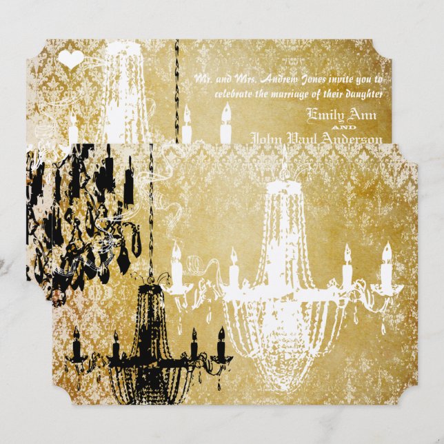 Gold Damask Vintager Kronleuchter Einladung zur Ho (Vorne/Hinten)