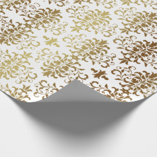 Gold Damask White Script Elegant Geschenkpapier