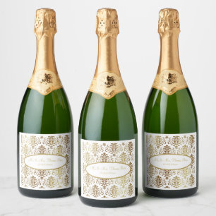 Gold Damask White Script Wedding Elegant