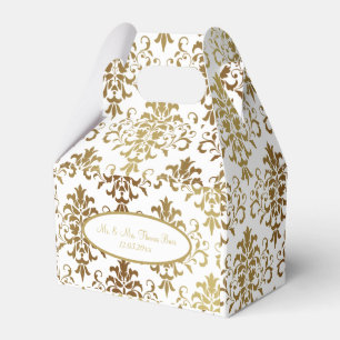 Gold Damask White Script Wedding Elegant Geschenkschachtel