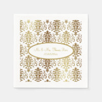 Gold Damask White Script Wedding Elegant