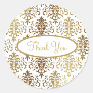 Gold Damask White Script Wedding Elegant Vielen Da Runder Aufkleber