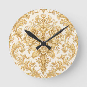 Gold-Damasken-Blumenmuster Runde Wanduhr