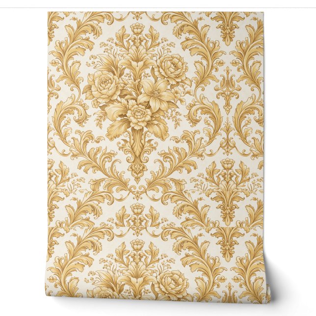 Gold-Damasken-Blumenmuster Tapete (Abrollen)