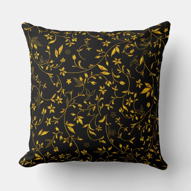 Gold-Damaskus auf schwarz Kissen (Vorderseite)