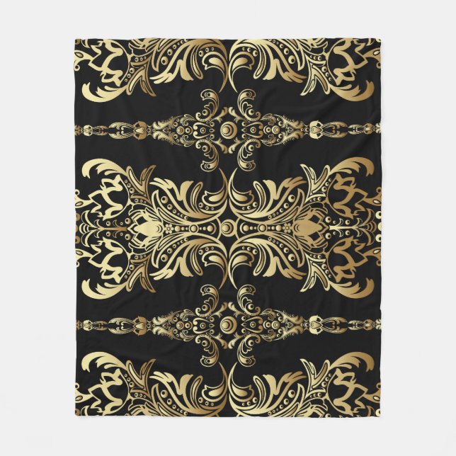 Gold Damaskus, florales Arabesque Muster. Fleecedecke (Vorderseite)