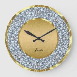 Gold Damaskus & Sparkling Diamonds Glitzer Monogra Große Wanduhr