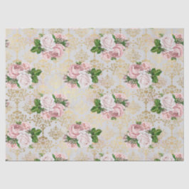 Gold Damaskus und rosa Rosen Seidenpapier