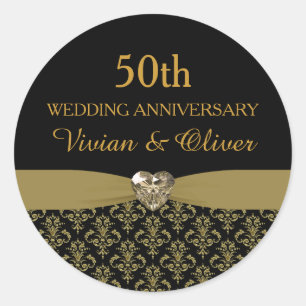 Gold Damast 50. Hochzeitstag Aufkleber