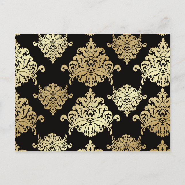 Gold, Damast, antik, Vintag, Muster, elegant, schw Postkarte (Vorderseite)