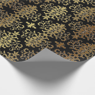 Gold Damast Schwarze Schrift Elegant Geschenkpapier