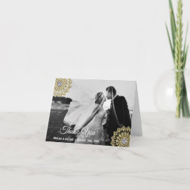 Gold DANK YOU Indian Mandala FOTO Hochzeit Dankeskarte