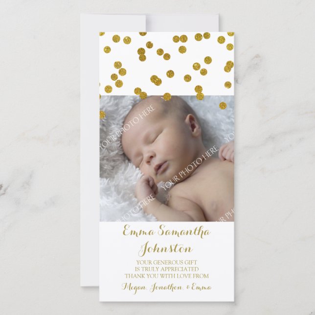 Gold danken Ihnen Baby-Duschen-Foto-Karten Dankeskarte (Vorderseite)