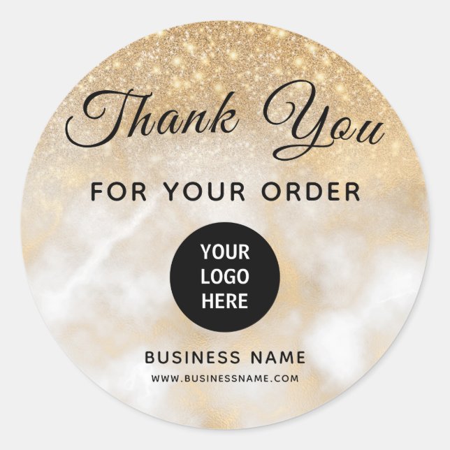 Gold Dankeschön Business Logo Glitzer Runder Aufkleber (Vorderseite)