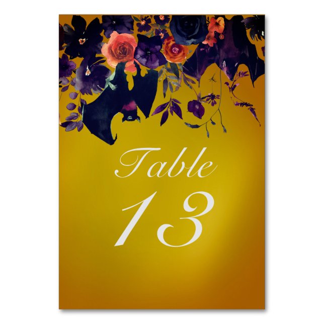 Gold Dark Floral Halloween Tischnummer (Vorderseite)