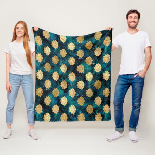 Gold & Dark Green Galaxy Dharma Mandala Muster Fleecedecke