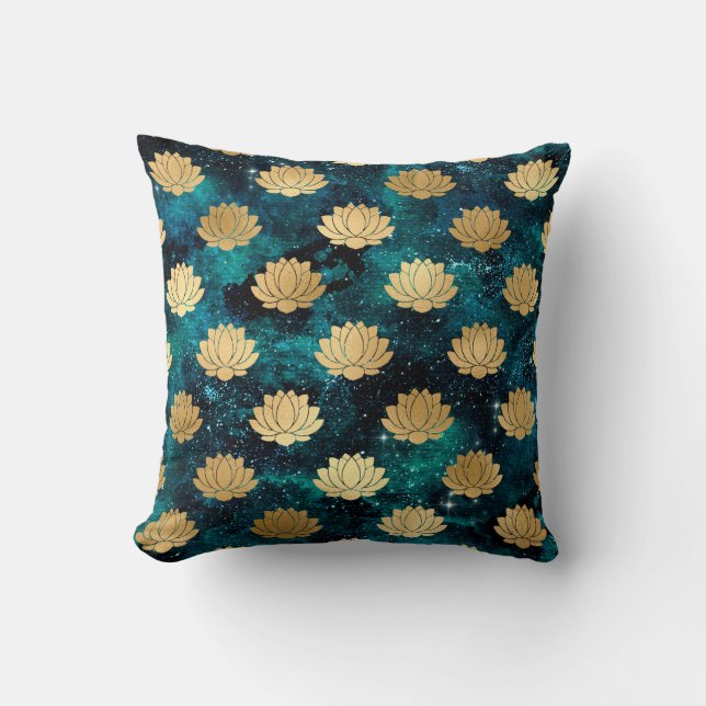 Gold & Dark Green Galaxy Dharma Mandala Muster Kissen (Vorderseite)
