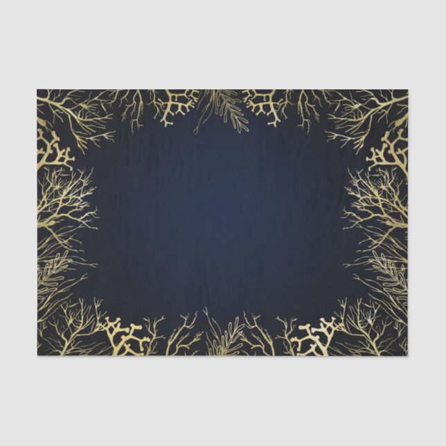 Gold & Dark Navy Blue Elegant Korallenhochzeit Seidenpapier (Vorderseite)