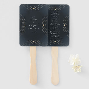 Gold Dark Navy Elegance Diamond Geo Deko Wedding Fächer