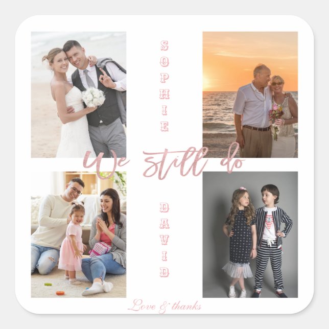 Gold, das wir noch verlängern, das Vows-FotoCollag Quadratischer Aufkleber (Vorderseite)