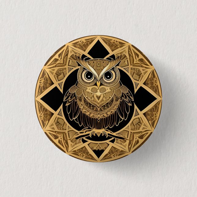 Gold Decorative Owl Mandala Design Button (Vorderseite)
