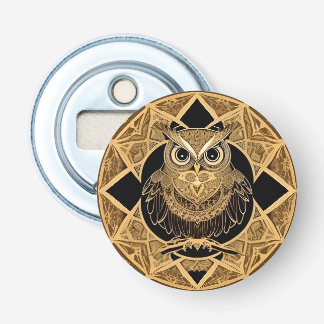 Gold Decorative Owl Mandala Design Flaschenöffner (Vorderseite)