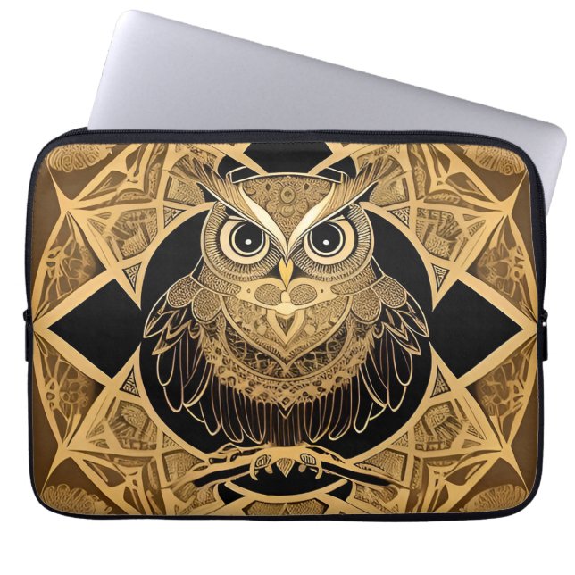 Gold Decorative Owl Mandala Design Laptopschutzhülle (Vorderseite)