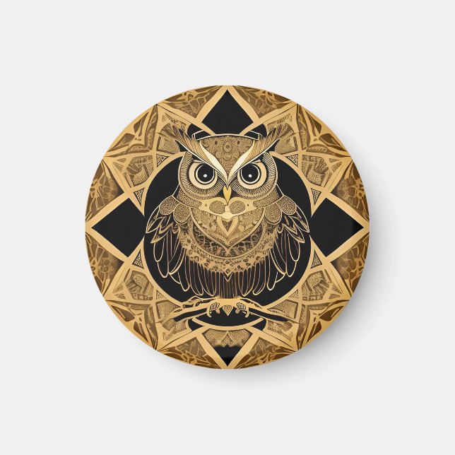 Gold Decorative Owl Mandala Design Magnet (Vorne)