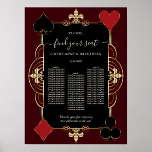 Gold Deep Burgundy Casino Hochzeit Sitzplan Poster