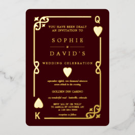 Gold Deep Burgundy Casino Vegas Poker Wedding Folieneinladung