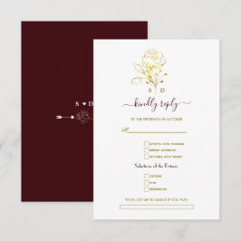 Gold Deep Burgundy Simple Song Request Wedding  RSVP Karte