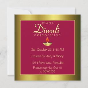 Gold Deepas à Om sur Bright Burgundy Invitation