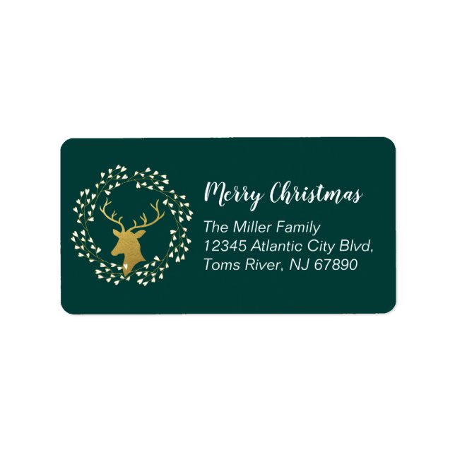 Gold Deer Frohe Weihnachts-Familienadressen Labels Adressaufkleber (Vorne)