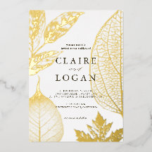 Gold Delikate Blätter Hochzeitsfoil Einladung