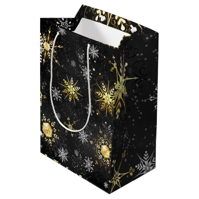 Gold der schwarzen Schneeflocken Weihnachten  Mittlere Geschenktüte (Rückseite Schrägansicht)